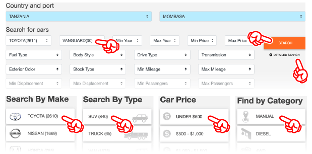 Filter the search with maker, model, year and price! You can also search based on maker and type.